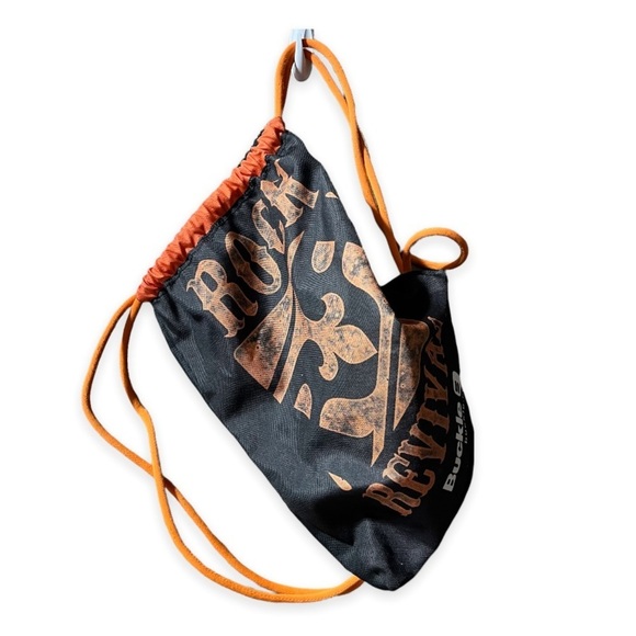 Rock‎ Revival Buckle BKE Black Orange Drawstring Bag Pack Sack Spell Out Logo - Picture 2 of 3